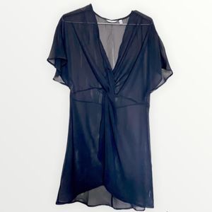 La Vie En Rose Aqua Black Mesh Flowy Swim Cover-Up Size XS/S